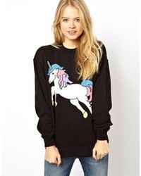 Asos Sweatshirt With Unicorn Print Black