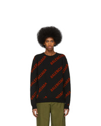 Balenciaga Black And Red Wool Allover Logo Sweater
