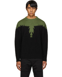 Marcelo Burlon County of Milan Black Green Intarsia Wings Sweater