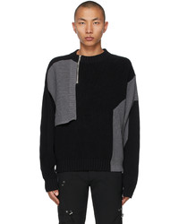 Heliot Emil Black Grey Knit Deconstructed Half Zip Sweater