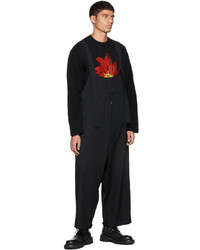 Yohji Yamamoto Black Wool Floral Intarsia Crewneck Sweater