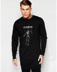 Asos Brand Super Longline Sweatshirt With Skeleton Print