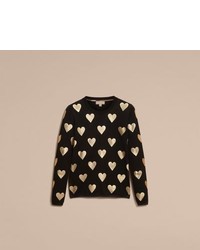 Burberry Crew Neck Heart Print Merino Wool Sweater