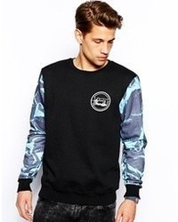 Hot Thunder Sweatshirt With Shark Print Arm Black