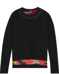 Just Cavalli Layered Wool Blend And Printed Chiffon Sweater