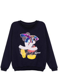 Romwe Mickey Under Double C Print Long Sleeved Sweatshirt