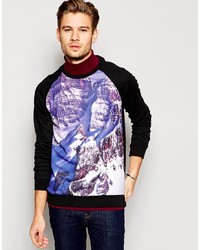 Selected Premium Sweatshirt With Raglan Sleeves Mountain Print