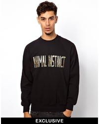 Reclaimed Vintage Sweatshirt With Animal Instinct Print Black