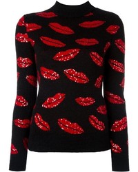 Saint Laurent Sequin Embellished Lip Print Sweater