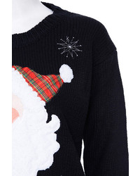 Romwe Santa Claus Stitching Long Sleeved Black Jumper