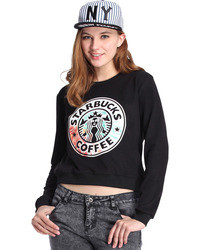 Romwe Starbucks Print Long Sleeved Black Sweatshirt