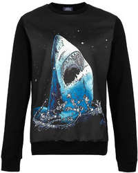 Topman Black Neoprene Shark Printed Sweatshirt