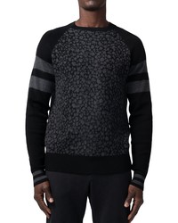 Good Man Brand Trim Fit Jacquard Animal Pattern Merino Wool Sweater In Black Charcoal At Nordstrom