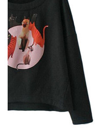 Various Cats Print Black Casual Sweatshirt