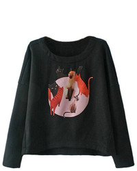 Various Cats Print Black Casual Sweatshirt