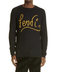 Fendi X Noel Fielding Script Intarsia Wool Sweater