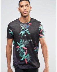 Asos Brand T Shirt In Linen Look With Tropical Floral Print