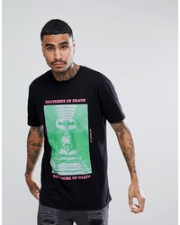 ASOS DESIGN Asos Relaxed Longline T Shirt With Lace Up Back Skull Print