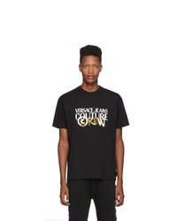 VERSACE JEANS COUTURE Black And Gold Crew T Shirt