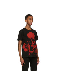 Alexander McQueen Black And Red Skull Print T Shirt