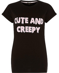 River Island Black Cute And Creepy Print T Shirt