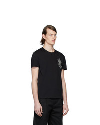 Alexander McQueen Black Embroidered Floral Logo T Shirt