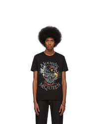 Alexander McQueen Black Glowing Botanical Skull T Shirt