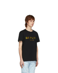Balmain Black Hologramme Logo T Shirt