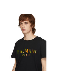 Balmain Black Hologramme Logo T Shirt
