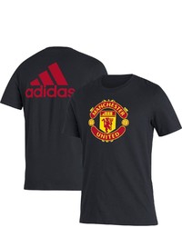 adidas Black Manchester United Three Stripe T Shirt