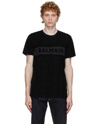Balmain Black Monogram Flocked T Shirt
