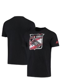adidas Black New York Rangers Logo Collage T Shirt