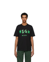 MSGM Black Paint Brushed Logo T Shirt