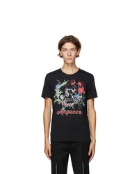 Alexander McQueen Black Skull Floral Crown Print T Shirt