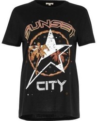 River Island Black Sunset City Fitted T Shirt