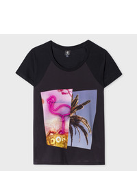 Paul Smith Black T Shirt With Flamingo Palm Print