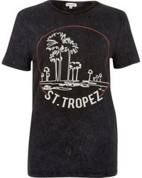River Island Black Washed San Tropez Print T Shirt