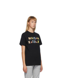 MAISON KITSUNE Black Yoga Foxes T Shirt