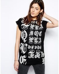 Asos Boyfriend T Shirt With Gothic Love Print Black