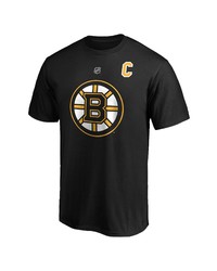 FANATICS Branded Patrice Bergeron Black Boston Bruins Captain Patch Authentic Stack Name Number T Shirt