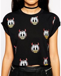 Asos Collection Cropped Boyfriend T Shirt With Devil Donald Duck Print