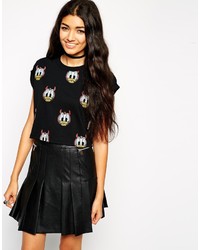 Asos Collection Cropped Boyfriend T Shirt With Devil Donald Duck Print