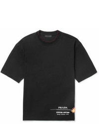 Prada Contrast Tipped Printed Cotton Jersey T Shirt
