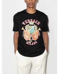 Versace Crest Logo Print Crew Neck T Shirt