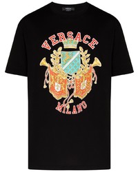 Versace Crest Logo Print Crew Neck T Shirt