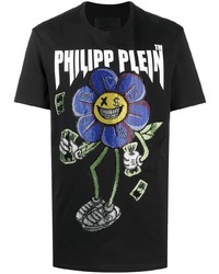 Philipp Plein Crystal Embellished Flowers T Shirt