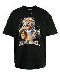 DOMREBEL Distressed Tiger Logo Print T Shirt