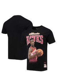 Mitchell & Ness Dominique Wilkins Black Atlanta Hawks Hardwood Classics Courtside Player T Shirt