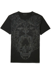 Alexander McQueen Embroidered Lion Print Cotton Jersey T Shirt
