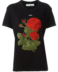 Off-White Embroidered Rose T Shirt